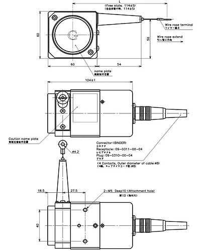 緑測器　接触式ワイヤー型リニアセンサ　CP-45F-200LS 5Kｵｰﾑ